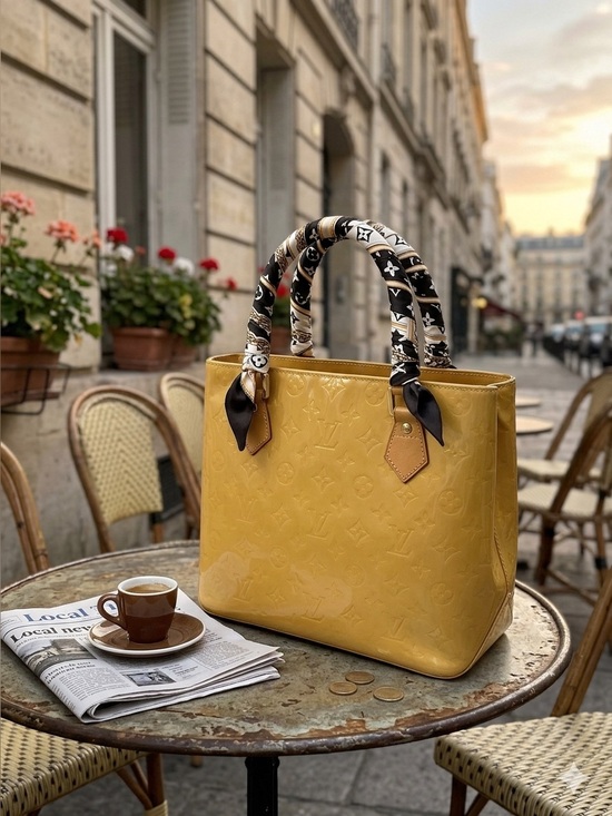 Accessories - Elegant AccentBandeau Silk Twilly Scarf in Yellow Monogram Pattern